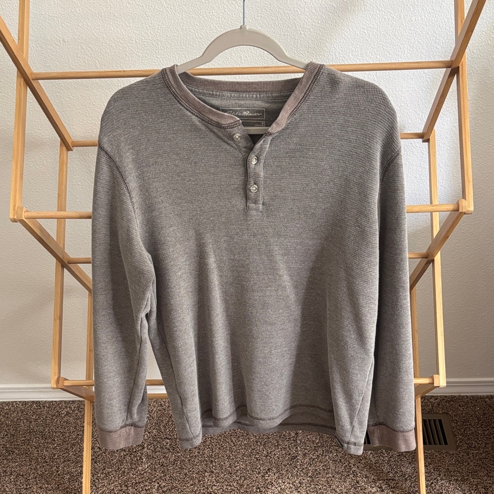 Eddie Bauer Gray Waffle-Knit Henley